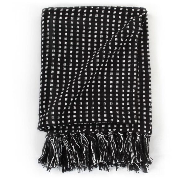 vidaXL Throw Cotton Squares 220x250 cm Black - Image 3