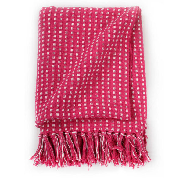 vidaXL Throw Cotton Squares 160x210 cm Pink - Image 3