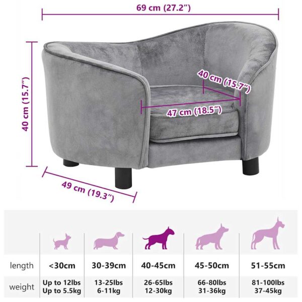 vidaXL Dog Sofa Grey 69x49x40 cm Plush - Image 9