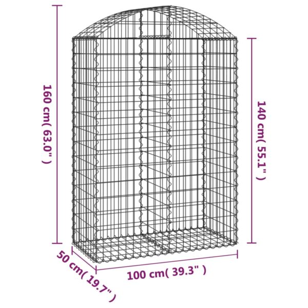 vidaXL Arched Gabion Basket 100x50x140/160 cm Galvanised Iron - Image 5