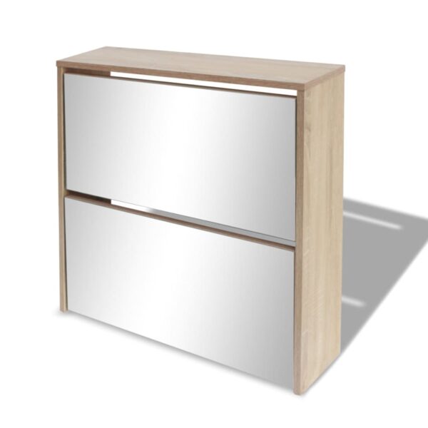 vidaXL Shoe Cabinet 2-Layer Mirror Oak 63x17x67 cm - Image 4