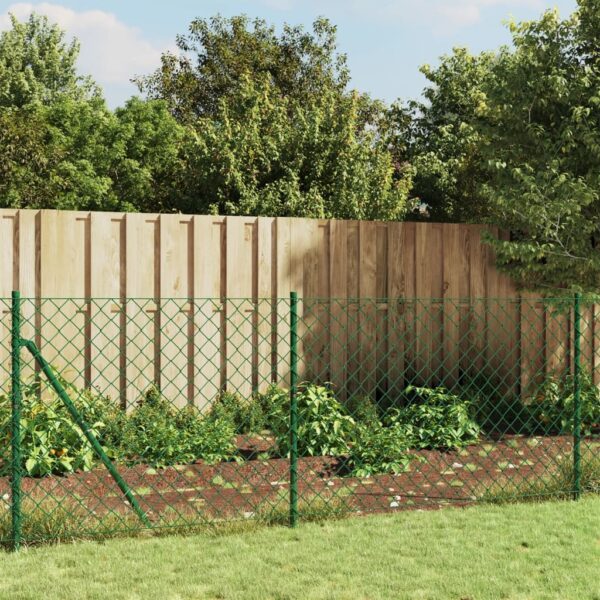 vidaXL Chain Link Fence with Flange Green 0.8x10 m - Image 1