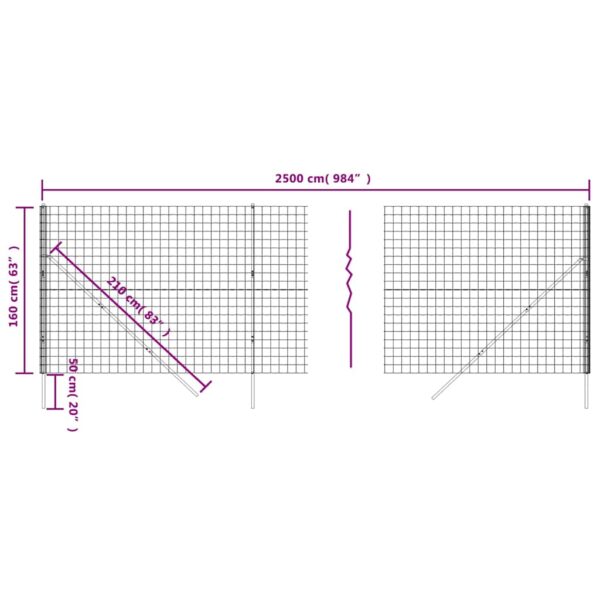 vidaXL Wire Mesh Fence Green 1.6x25 m Galvanised Steel - Image 6