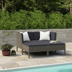 vidaXL 4 Piece Garden Lounge Set with Cushions Poly Rattan Grey