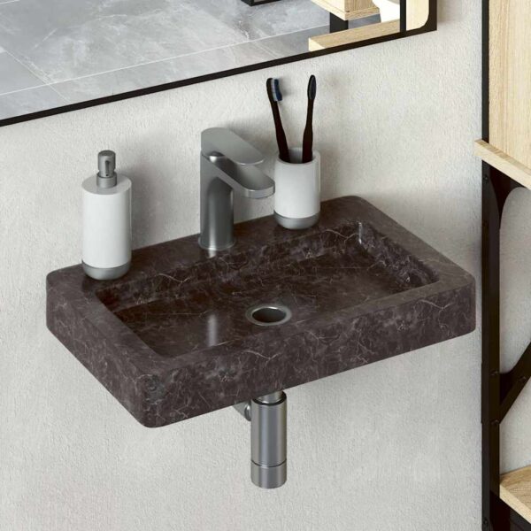 vidaXL Wall-mounted Sink Black 38x24x6.5 cm Marble - Image 1