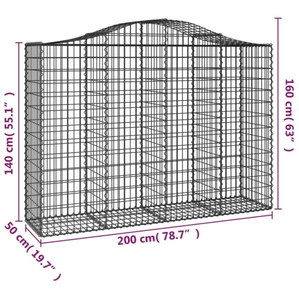 vidaXL Arched Gabion Basket 200x50x140/160 cm Galvanised Iron - Image 5
