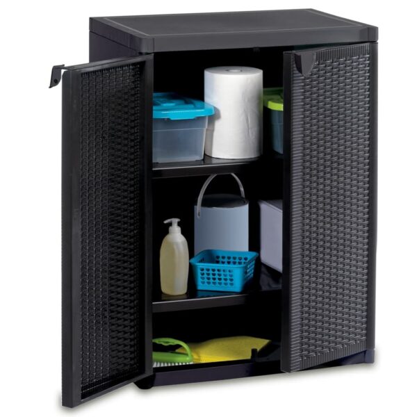 vidaXL Garden Storage Cabinet Black 65x45x88 cm PP Rattan - Image 6