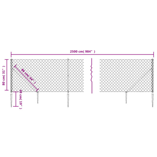 vidaXL Chain Link Fence with Spike Anchors Green 0.8x25 m - Image 5