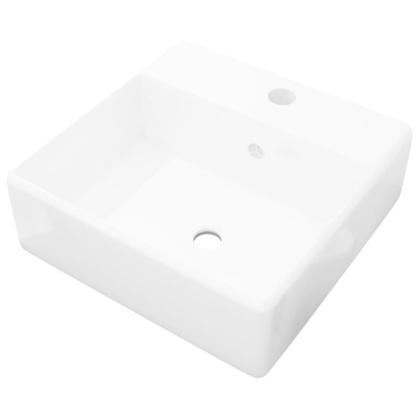 vidaXL Ceramic Basin Square with Overflow and Faucet Hole 41 x 41 cm - Image 2