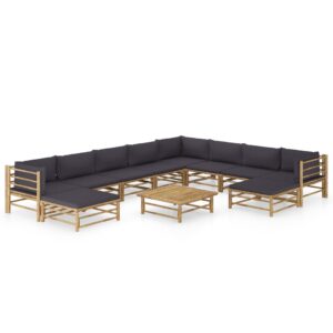 vidaXL 11 Piece Garden Lounge Set with Dark Grey Cushions Bamboo