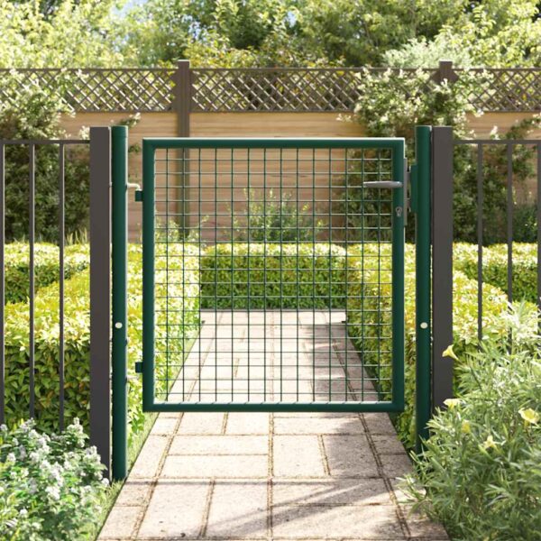 vidaXL Fence Gate Steel 100x75 cm Green - Image 3