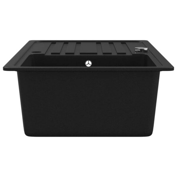 vidaXL Granite Kitchen Sink Single Basin with Drainer Reversible Black - Image 5