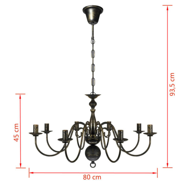 vidaXL Antique Black Metal Chandelier 8 x E14 Bulbs - Image 6