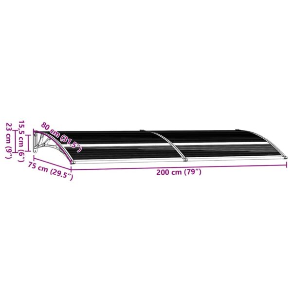 vidaXL Door Canopy Black 200x75 cm PC - Image 8