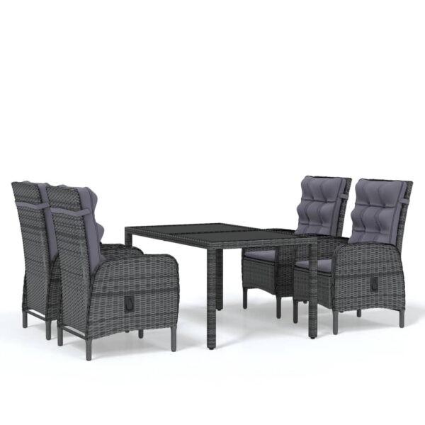 vidaXL 5 Piece Garden Dining Set Poly Rattan Grey - Image 2