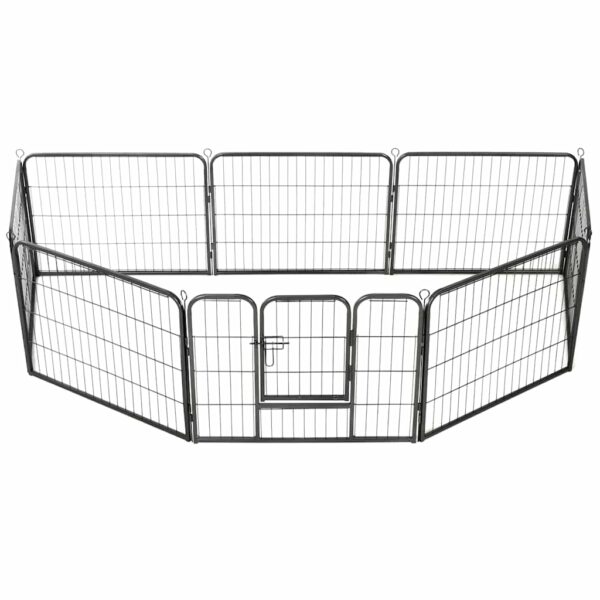 vidaXL Dog Playpen 8 Panels Steel 80x60 cm Black - Image 2