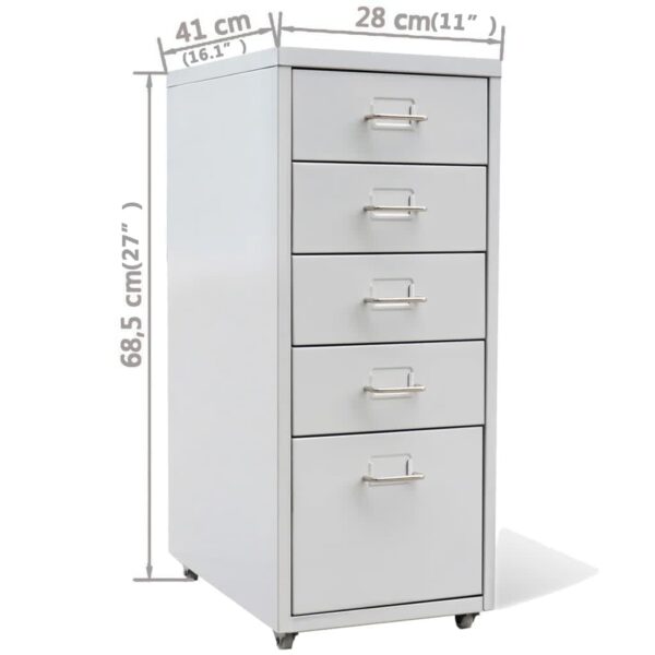 vidaXL File Cabinet with 5 Drawers Grey 68.5 cm Steel - Image 8