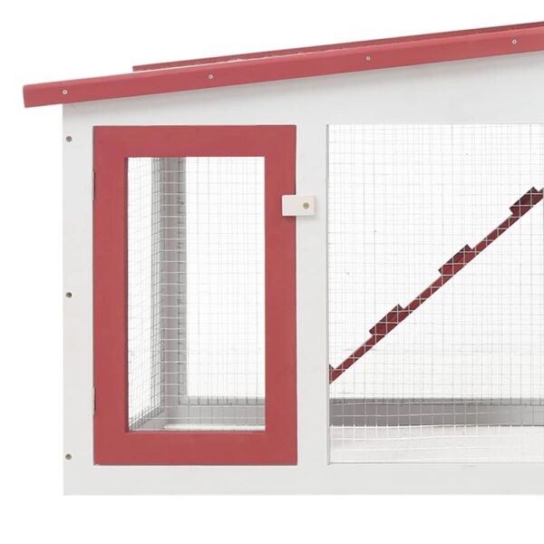 vidaXL Outdoor Large Rabbit Hutch Red and White 201x45x85 cm Wood - Image 5