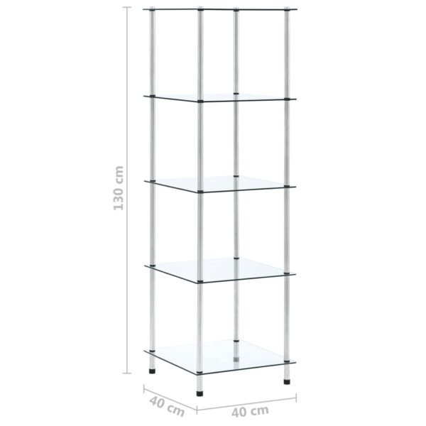 vidaXL 5-Tier Shelf Transparent 40x40x130 cm Tempered Glass - Image 6