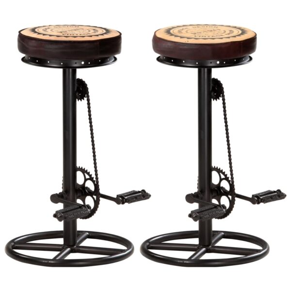 vidaXL Bar Stools with Canvas Print 2 pcs Black and Brown Real Leather - Image 1