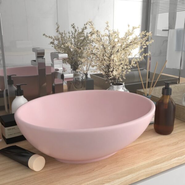 vidaXL Luxury Basin Oval-shaped Matt Pink 40x33 cm Ceramic - Image 1