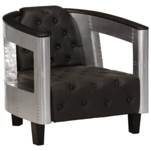 vidaXL Aviator Armchair Black Real Leather