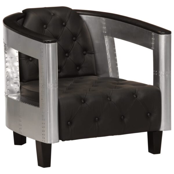 vidaXL Aviator Armchair Black Real Leather - Image 1