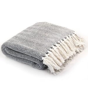 vidaXL Throw Cotton Herringbone 160x210 cm Navy Blue