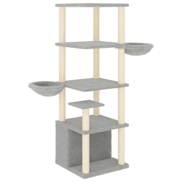 vidaXL Cat Tree with Sisal Scratching Posts Light Grey 147 cm - Image 2