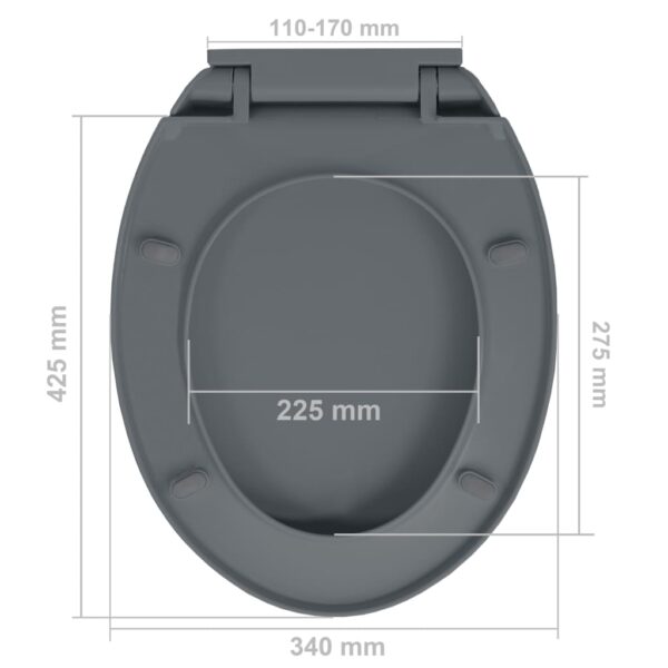 vidaXL Soft-Close Toilet Seat Quick Release Grey Oval - Image 10