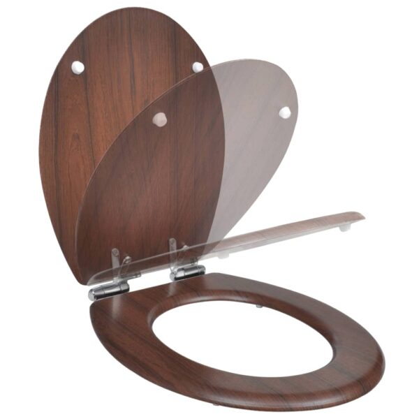 vidaXL WC Toilet Seat MDF Soft Close Lid Simple Design Brown - Image 2