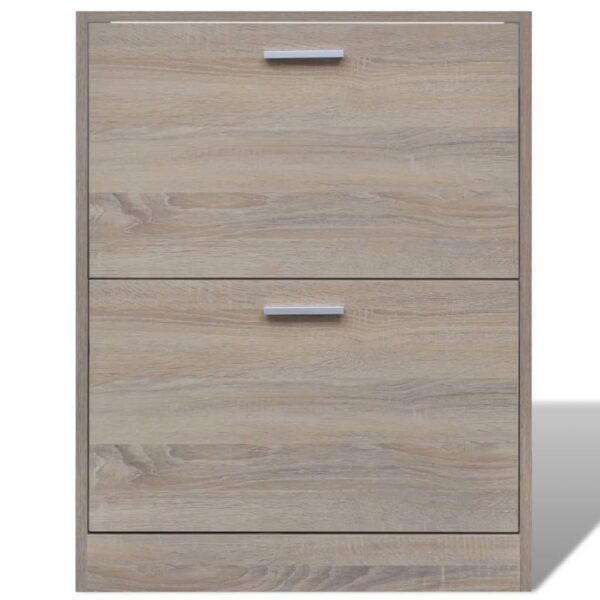 Oak Look Wooden Shoe Cabinet with 2 Compartments - Image 4