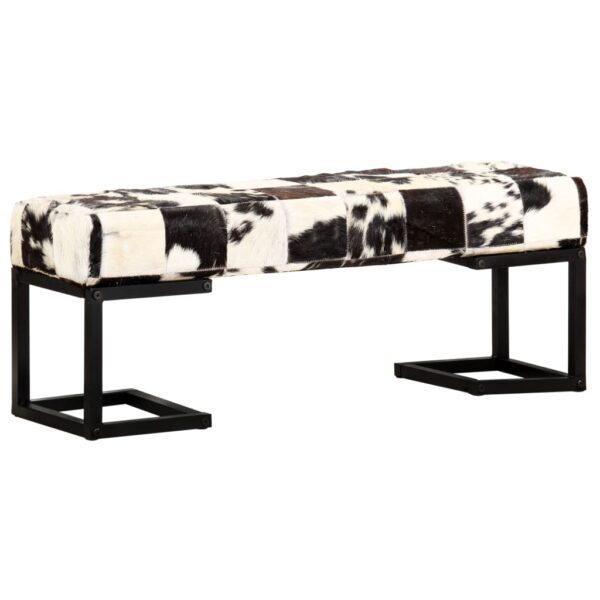 vidaXL Bench 110 cm Black Patchwork Genuine Goat Leather - Image 9