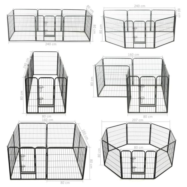 vidaXL Dog Playpen 8 Panels Steel 80x80 cm Black - Image 9