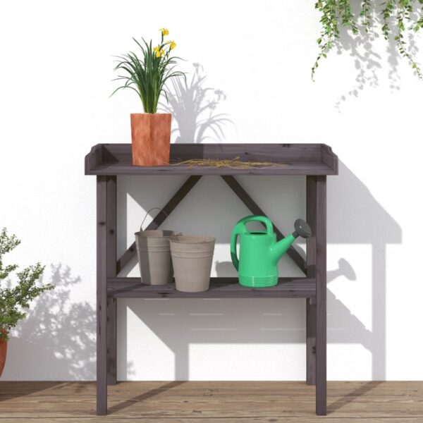 vidaXL Plant Table with Shelf Grey 78x38x82.5 cm Solid Wood Fir - Image 3