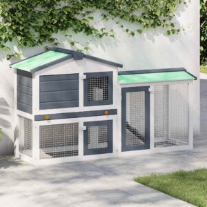 vidaXL Outdoor Large Rabbit Hutch Grey and White 145x45x84 cm Wood