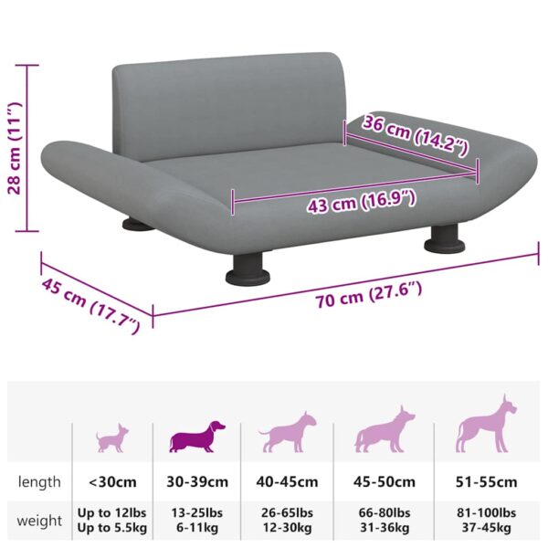 vidaXL Dog Bed Light Grey 70x45x28 cm Fabric - Image 7