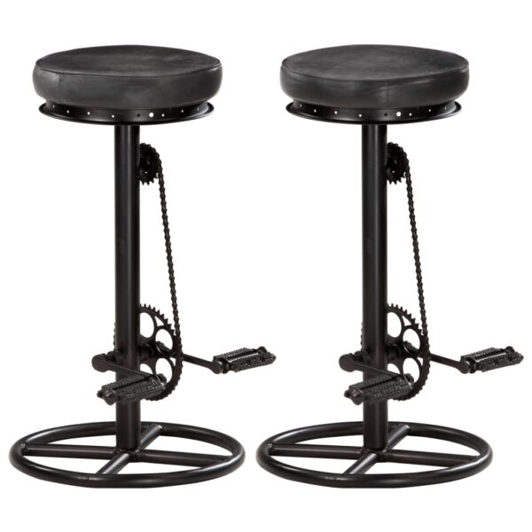 vidaXL Bar Stools 2 pcs Black Real Goat Leather - Image 1