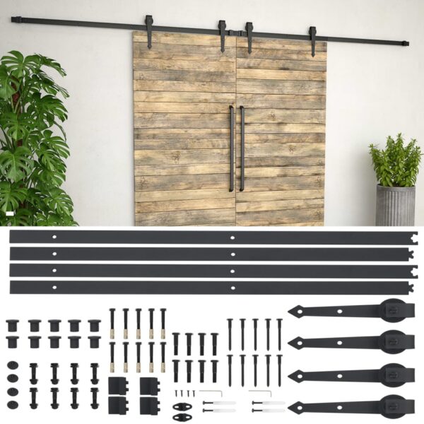 vidaXL Sliding Door Hardware Kit 2x183 cm Steel Black - Image 1