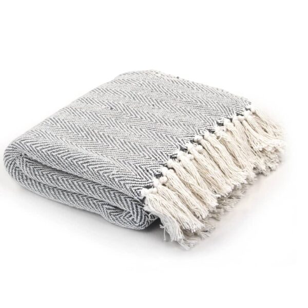vidaXL Throw Cotton Herringbone 125x150 cm Grey - Image 1