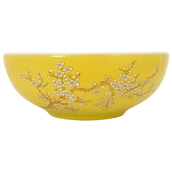 vidaXL Countertop Basin White and Yellow Round Φ41x14 cm Ceramic - Image 2