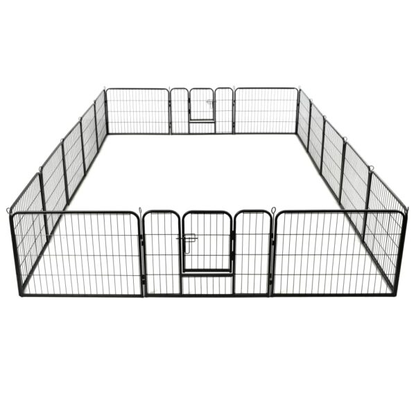 vidaXL Dog Playpen 16 Panels Steel 60x80 cm Black - Image 5