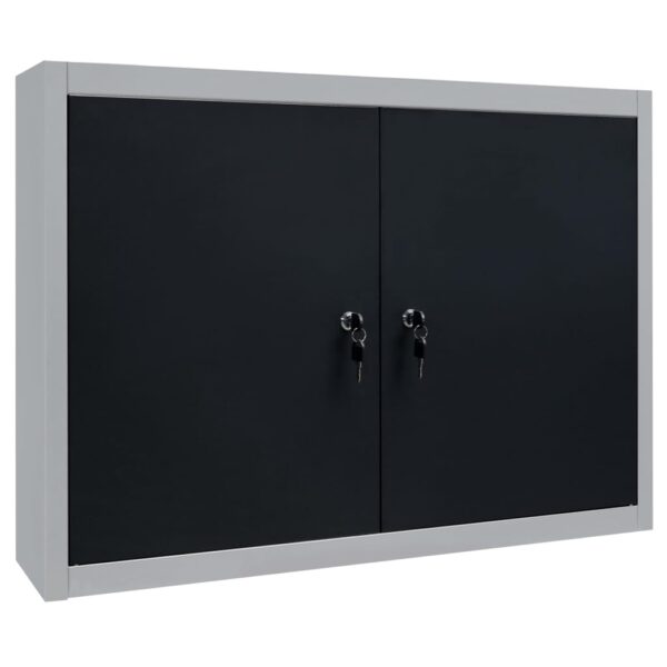 vidaXL Wall Mounted Tool Cabinet Industrial Style Metal Grey and Black - Image 2