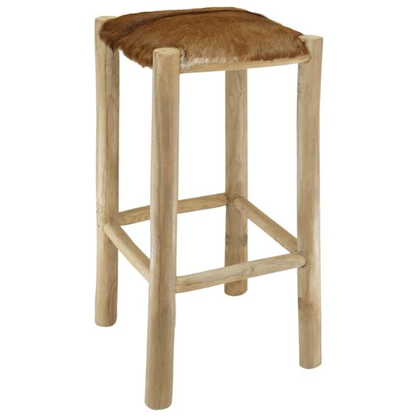 vidaXL Bar Stool Goatskin Leather and Solid Teak Wood - Image 5