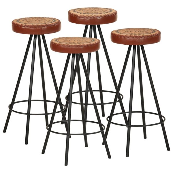 vidaXL Bar Stools 4 pcs Real Leather - Image 1