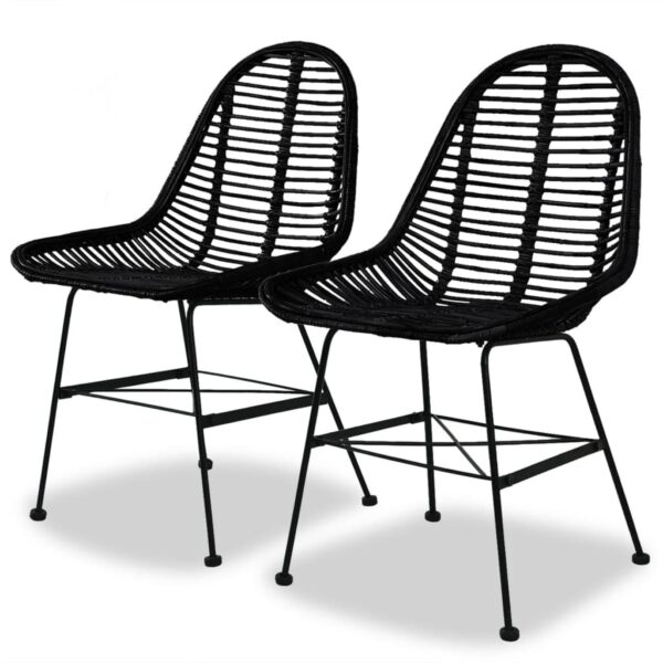 vidaXL Dining Chairs 2 pcs Black Natural Rattan - Image 1
