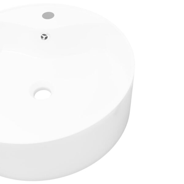 vidaXL Ceramic Bathroom Sink Basin Faucet/Overflow Hole White Round - Image 4