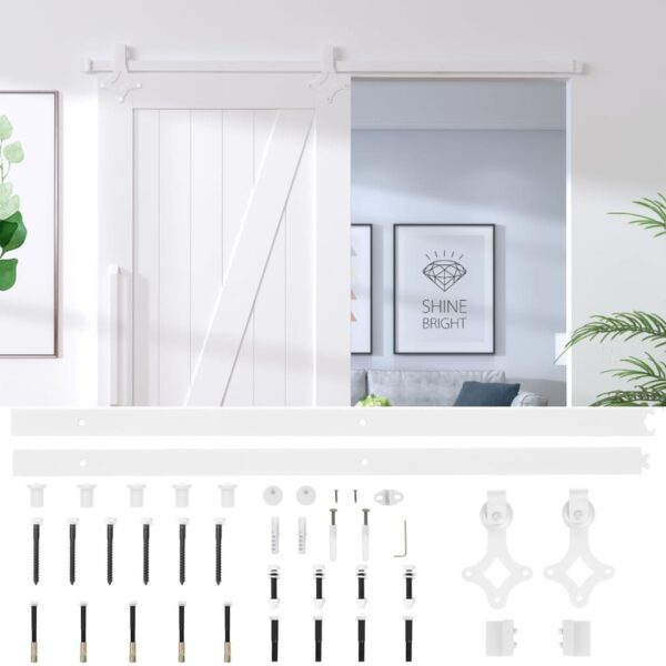 vidaXL Sliding Door Hardware Kit 183 cm Steel White - Image 6