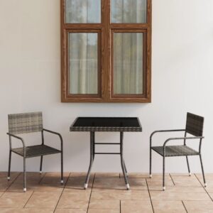 vidaXL 3 Piece Garden Dining Set Poly Rattan Anthracite & Grey