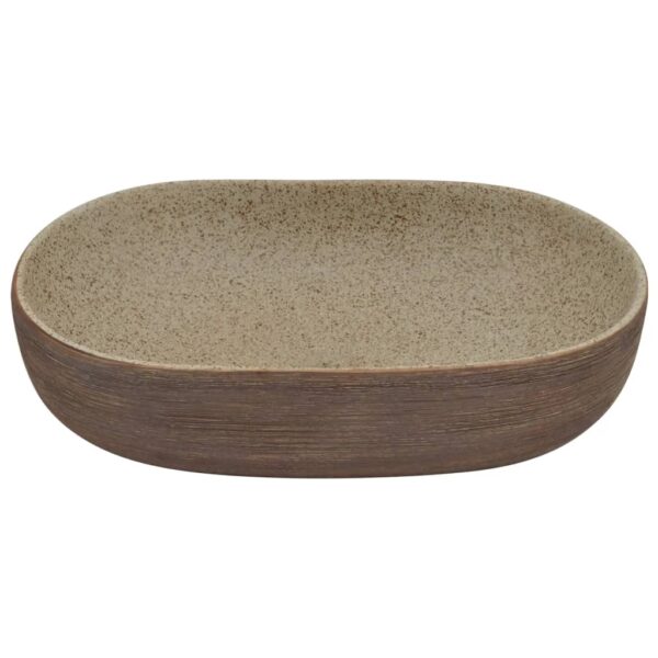 vidaXL Countertop Basin Sand and Brown Oval 59x40x14 cm Ceramic - Image 4